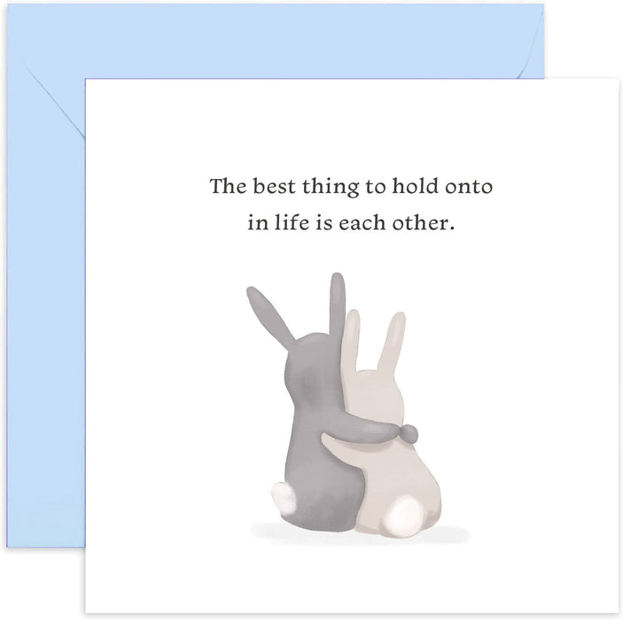 Old English Co. Cute Wedding Anniversary Card for Husband or Wife - Hold On To Each Other Rabbit Valentine's Day Friendship Card | Blank Inside with Envelope