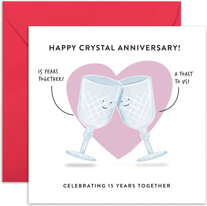 Old English Co. 15th Wedding Anniversary Card for Husband and Wife - Cute Funny Crystal Anniversary Greeting Card | Joke Humour Fifteenth Anniversary for Him and Her | Blank Inside & Envelope Included