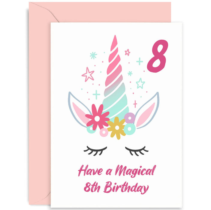 Old English Co. Unicorn Magical Birthday Card for Her - Birthday Age Birthday Card for Girl Boy | Whimsical Floral Sparkle Unicorn Design Birthday Party for Him Her | Blank Inside with Envelope (3rd)