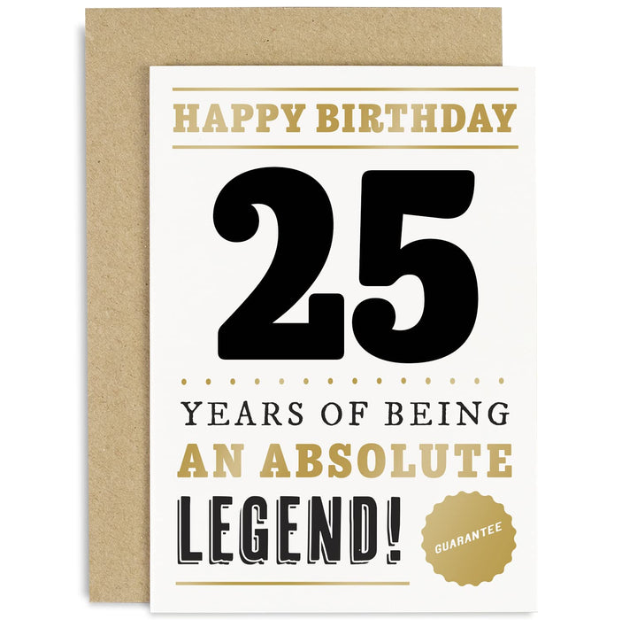 Old English Co. Funny 25th Birthday Card for Men Women - 25 Years Absolute Legend Greeting Card for Him Her | Humour Age Twenty Fifth Birthday Gift for Brother, Son, Sister, Daughter, Friend