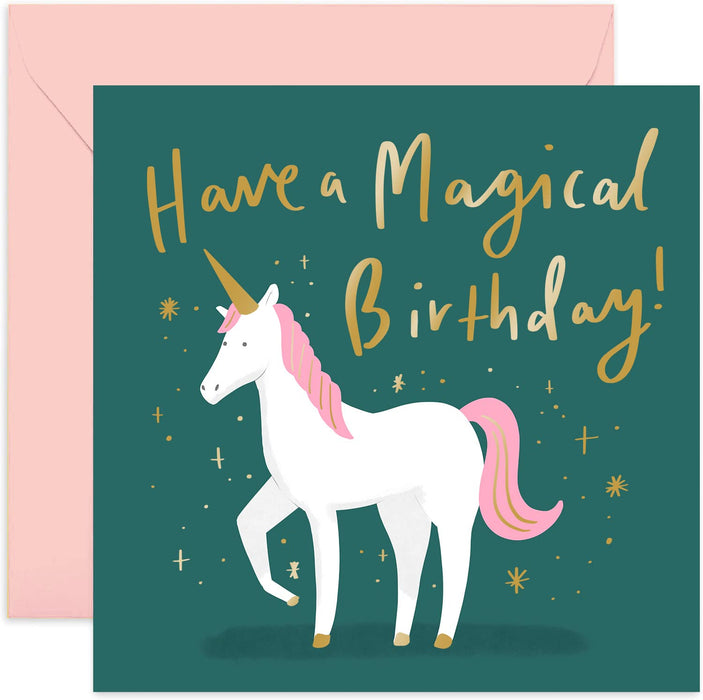Old English Co. Magical Birthday Unicorn Card for Her - Young Girl Birthday Card | Gift Daughter, Niece, Sister, Granddaughter, Goddaughter | Blank Inside & Envelope Included