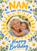 A sunny yellow circular photo frame sits among white daisies, tiny blue flowers and green leaves on cream, with yellow brush lettering and blue script.