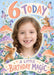 A woodland oval photo frame is surrounded by rabbits, colourful mushrooms, butterflies and flowers on pale blue, with a coral six and playful lettering.