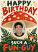 A red spotted mushroom forms a face photo frame among green ferns and smaller toadstools, with ochre stars and bold red and green pun lettering on cream.