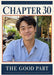 A terracotta-edged portrait photo sits between navy title panels on cream, with elegant serif chapter-thirty wording and tiny star accents.