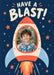A coral and cream rocket holds an oval photo porthole against navy, with blue fins, fiery orange exhaust, scattered stars and cream brush lettering.