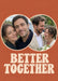 Two overlapping cream-edged circular photos sit on terracotta above oversized cream retro serif wording.