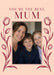 Fine burgundy tulip drawings flank a bordered portrait photo on peach, beneath elegant burgundy serif lettering.