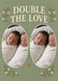 Two cream-edged oval photos sit side by side on sage green, surrounded by delicate flowering sprigs, a small terracotta heart and cream serif wording.