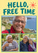 Three teal-bordered photos form a collage on bright yellow beneath rounded teal lettering, with a small coral sun doodle.