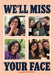 Four cream-bordered photos form a grid on peach between bold navy slab-serif farewell wording, with a small coral underline.