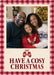 Red and pink gingham surrounds a cream portrait-photo panel, with small patterned mittens tied with a bow and bold red serif Christmas wording.