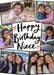 Cream card reading ‘Happy Birthday Niece’, with six angled photos with black frames and small heart doodles and black handwritten lettering.