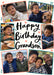 Cream card reading ‘Happy Birthday Grandson’, with six angled photos with coral and teal frames and heart doodles and black handwritten lettering.