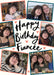 Cream card reading ‘Happy Birthday Fiancée’, with six angled photos with coral and teal frames and heart doodles and black handwritten lettering.
