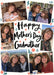 Cream card reading ‘Happy Mother’s Day Godmother’, with six angled photos with cream frames and coral and teal doodles and black handwritten lettering.
