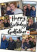 Cream card reading ‘Happy Birthday Godfather’, with six angled photos with black frames and small heart doodles and black handwritten lettering.