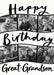 Cream card reading ‘Happy Birthday Great-Grandson’, with curved black-edged photo strips and black handwritten lettering.