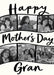 Cream card reading ‘Happy Mother’s Day Gran’, with curved black-edged photo strips and black handwritten lettering.