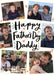 Cream card reading ‘Happy Father’s Day Daddy’, with six angled photos with cream frames and coral and teal doodles and black handwritten lettering.