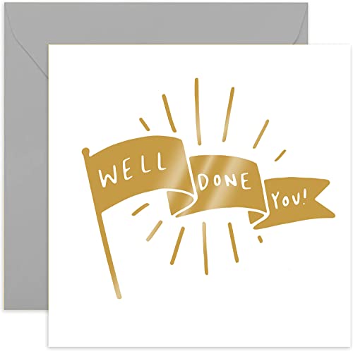 Old English Co. Well Done You Flag Card - Gold Foil Encouragement For Men or Women | Congratulations, New Job, Passed Exam For Him or Her | Blank Inside & Envelope Included