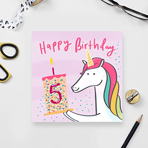 Old English Co. Happy 10th Unicorn Birthday Card - Square Tenth Birthday Wishes Card | Suitable for Baby, Son, Daughter, Child | Blank Inside & Envelope Included