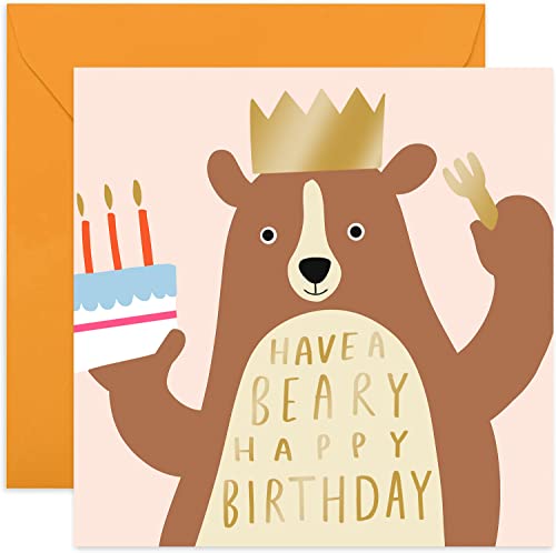 Old English Co. Beary Happy Birthday Card - Funny Birthday Greeting Card for Men, Women, and Children | Gift to Son, Daughter, Sister, Brother, Child | Blank Inside & Envelope Included