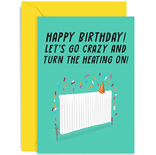 Old English Co. Funny Radiator Heating Birthday Card for Husband or Wife - Birthday Humour Turn on The Heating Card for Boyfriend, Girlfriend, Housemate| Blank Inside with Envelope