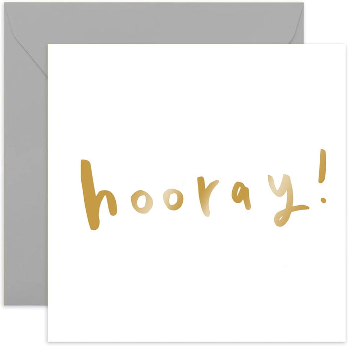 Old English Co. Hooray Card - Cute Fun gold Foil Card For Men, Women, Children | Celebrations and Congratulations for Friends and Family| Blank Inside & Envelope Included