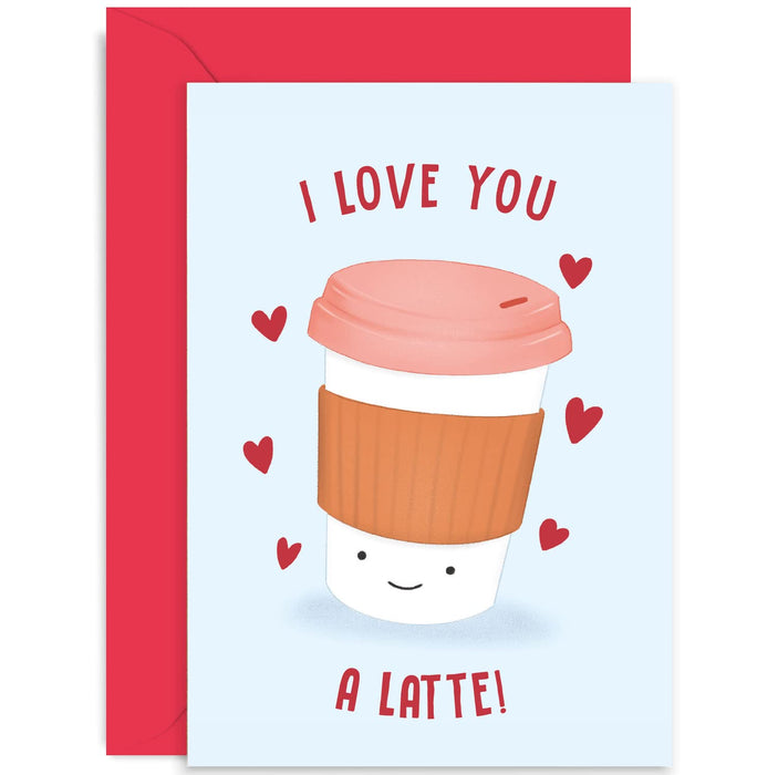 Old English Co. Cute Anniversary Card for Wife Husband - Wedding Anniversary Love You Latte Coffee Pun - Funny Valentine's Card for Boyfriend, Girlfriend, Partner | Blank Inside with Envelope