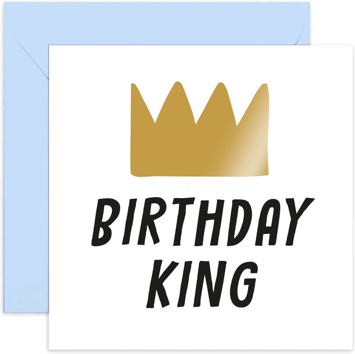 Old English Co. Funny Happy Birthday Card for Him - Birthday King Gold Crown for Dad, Brother, Grandad, Uncle, Son | Blank Inside with Envelope (King)
