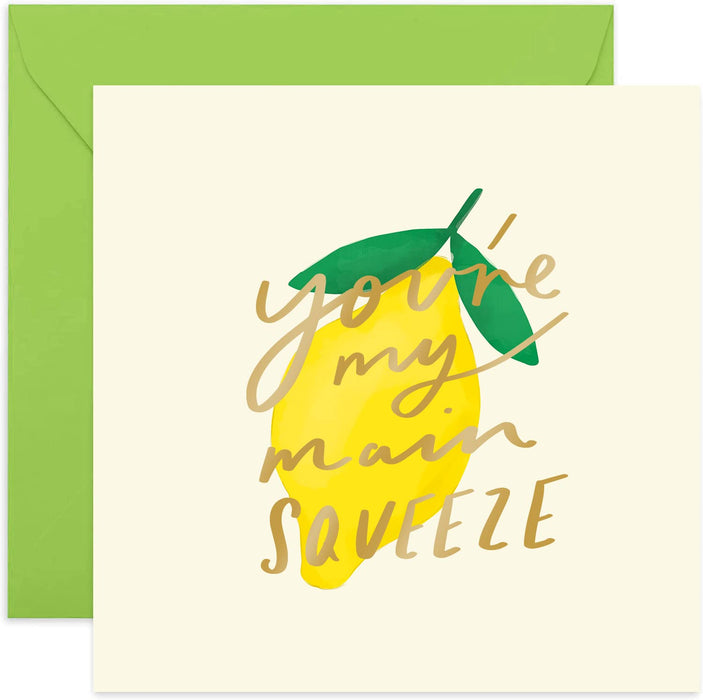 Old English Co. Main Squeeze Lemon Valentine's Day Card - Sweet Cute Anniversary Card for Husband Wife, Boyfriend, Girlfriend | Friendship Card for Special Person | Blank Inside & Envelope Included
