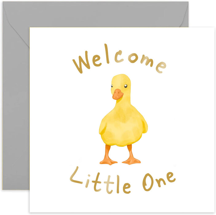 Old English Co. New Baby Card Welcome Little One Duckling - Gold Foil Congratulations Baby Boy or Baby Girl Design for Mum and Dad | New Parents | Blank Inside & Envelope Included