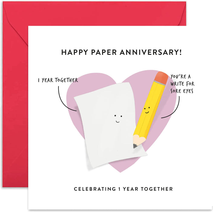 Old English Co. 1st Wedding Anniversary Card for Husband and Wife - Cute Funny Paper Anniversary Greeting Card | Joke Humour Design First Anniversary for Him and Her | Blank Inside & Envelope Included
