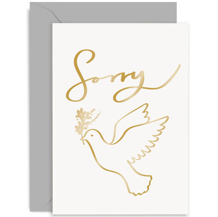 Old English Co. Sorry Card - Gold Foil Bird Flowers Design - Thinking Of You, Condolences, Get Well, Divorce, Funeral | Blank Inside with Envelope