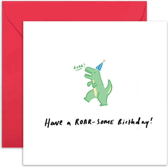 Old English Co. Roarsome Dinosaur Birthday Card for Boy or Girl - Child Birthday Card with Cute T-Rex Design | Happy Birthday for 1st, 2nd, 3rd, 4th, 5th, 6th | Blank Inside & Envelope Included