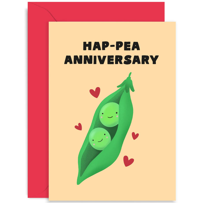 Old English Co. Cute Pea Anniversary Card For Wife or Husband - Funny Hap-pea vegetable pun Wedding Anniversary Card for Him Her | Blank Inside with Envelope