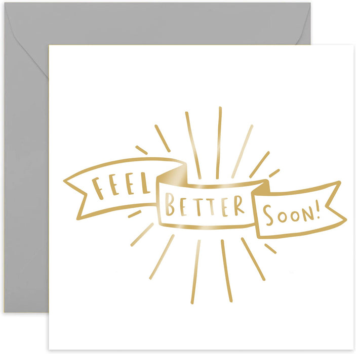 Old English Co. Feel Better Soon Banner Card - Gold Foil Thinking of You Greeting Card | Get Well, Sorry, Sympathy, Condolences | Blank Inside & Envelope Included