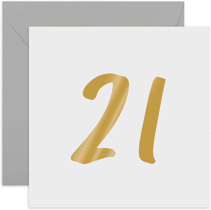 Old English Co. Golden 21st Birthday Card - Twenty One Birthday Wishes | Son, Daughter, Grandson, Granddaughter| Blank Inside & Envelope Included