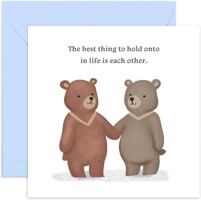 Old English Co. Cute Wedding Anniversary Card for Husband or Wife - Who You Have Beside You Bear Valentine's Day Friendship Card | Blank Inside with Envelope