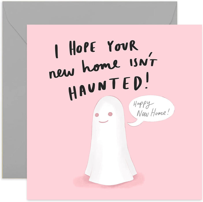 Old English Co. Haunted Ghost House Funny Housewarming Greeting Card - New House Moving Day Humour for Friends and Family | Blank Inside with Envelope