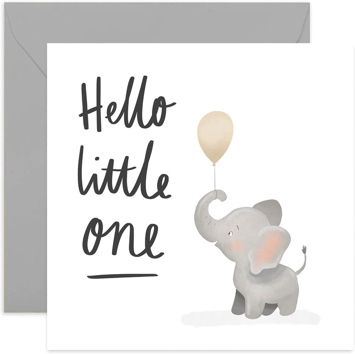 Old English Co. Hello Little One Elephant New Baby Card for Parents - Cute Congratulations for Baby Girl or Baby Boy | Gender Neutral Design fpr New Mummy and Daddy | Blank Inside & Envelope Included