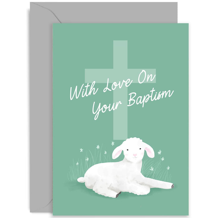 Old English Co. With Love On Your Baptism Card - Religious Baby Baptism Lamb Card for Boy or Girl - Godson, Goddaughter, Grandchild, Niece, Nephew | Blank Inside with Envelope