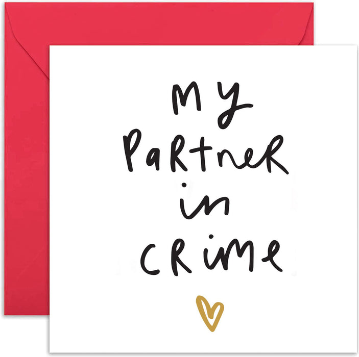 Old English Co. Partner In Crime Anniversary Card - Cute Romantic Love Card for Him or Her | Valentines Card for Husband, Wife, Girlfriend, Boyfriend | Blank Inside & Envelope Included