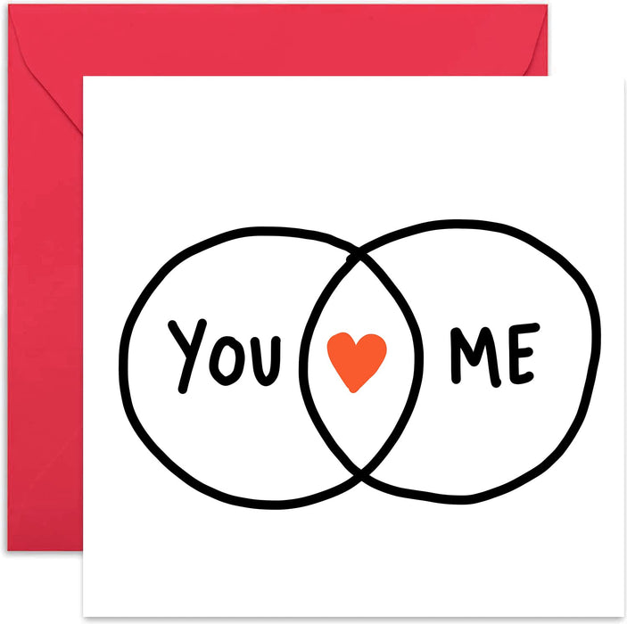 Old English Co. You and Me Equals Love Card - Bold Romantic Anniversary Card for Him or Her | Red Heart for Boyfriend, Girlfriend, Husband or Wife | Blank Inside & Envelope Included