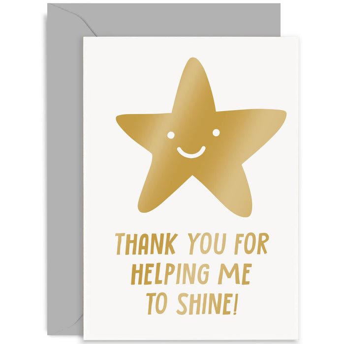 Old English Co. Gold Star Thank You Teacher Card - Thanks For Helping Me To Shine - End Of Year School Pupil Card for Teacher Assitant | Blank Inside with Envelope