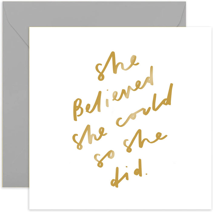 Old English Co. She Believed She Could Card - Gold Foil | Encouragement for Women and Girls | Blank Inside & Envelope Included