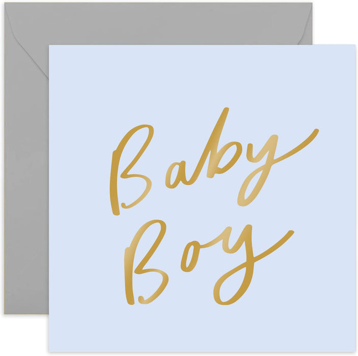 Old English Co. Baby Girl Card - Gold Foil | Pastel Pink Baby Girl Card for Parents | Blank Inside & Envelope Included (Baby Boy)