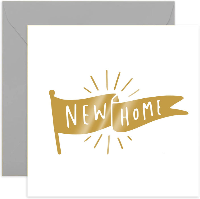 Old English Co. New Home Flag Card - Gold Foil | Congratulations Housewarming | Blank Inside & Envelope Included