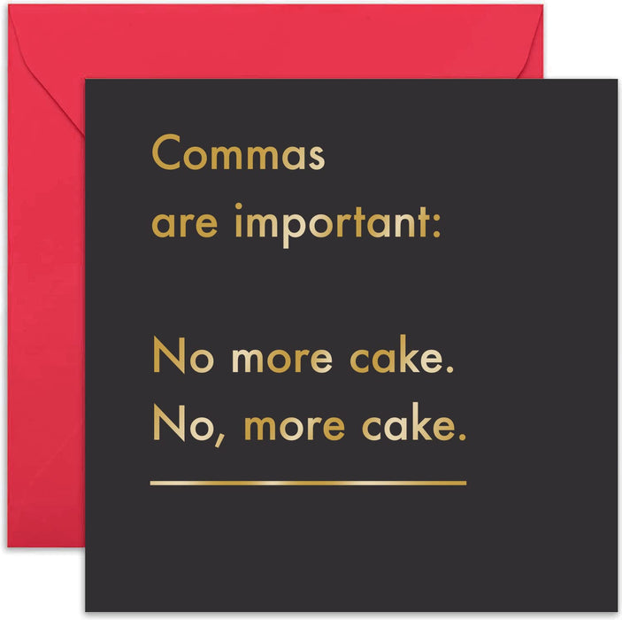 Old English Co. Commas Important Cake Birthday Card - Funny Greeting Card for Men and Women | For Sister, Wife, Aunty, Daughter | Blank Inside & Envelope Included